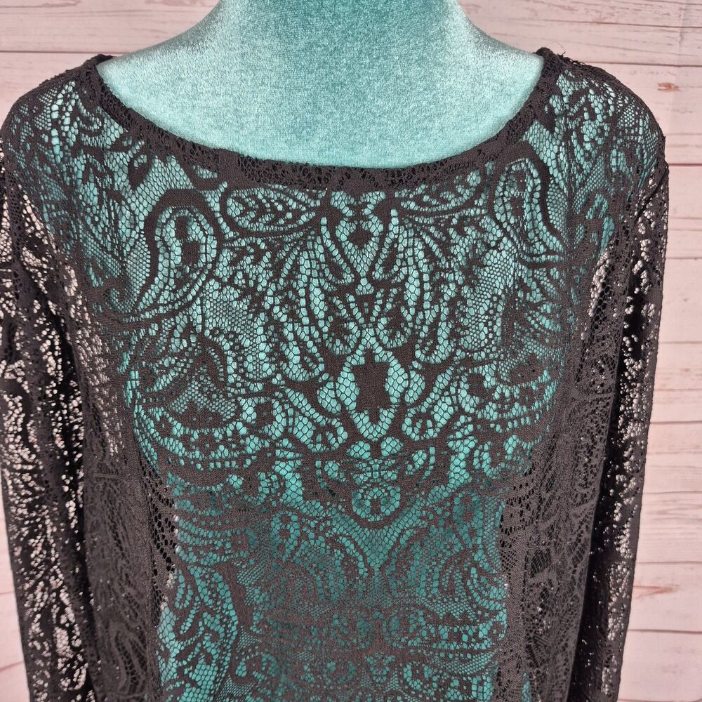 Susan Graver Black Lace Top Long Sleeve Top Size XL Whimsigoth Fairy Romantic